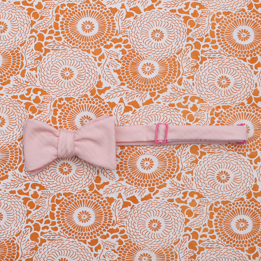 peachy pinstripe self tie bow tie