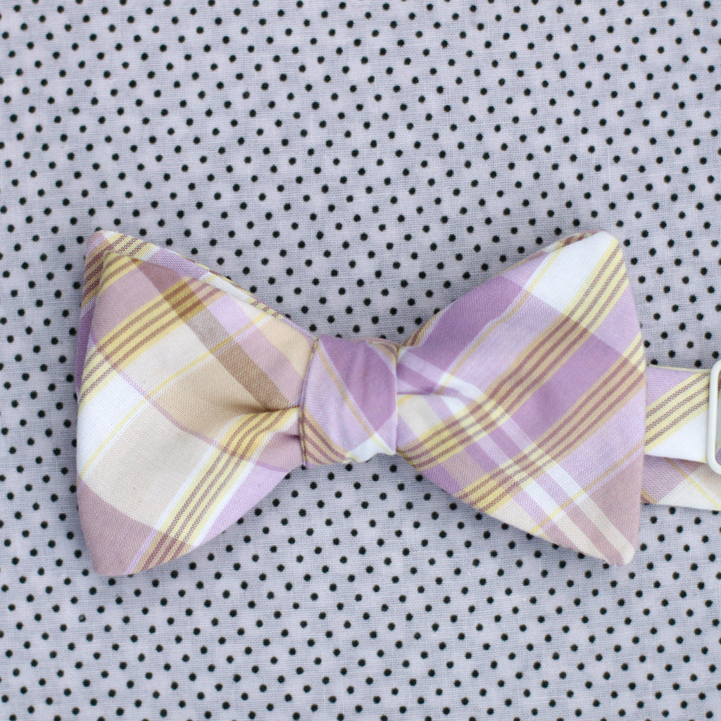 lilac & gold plaid bow tie