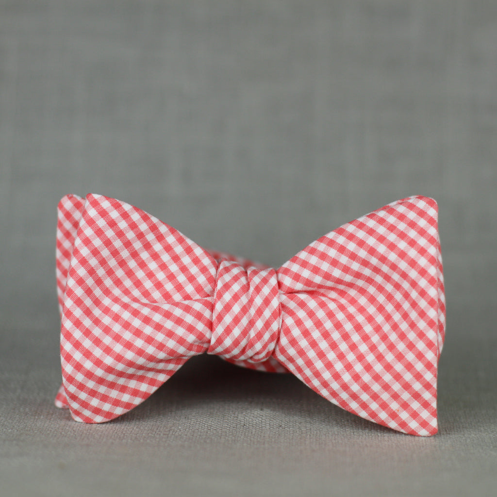 coral micro gingham bow tie