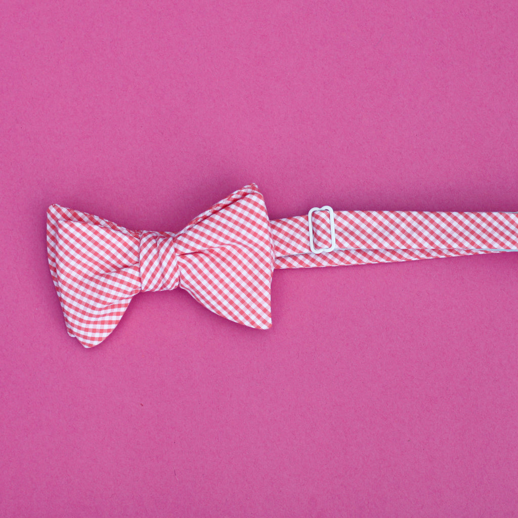 coral micro gingham bow tie