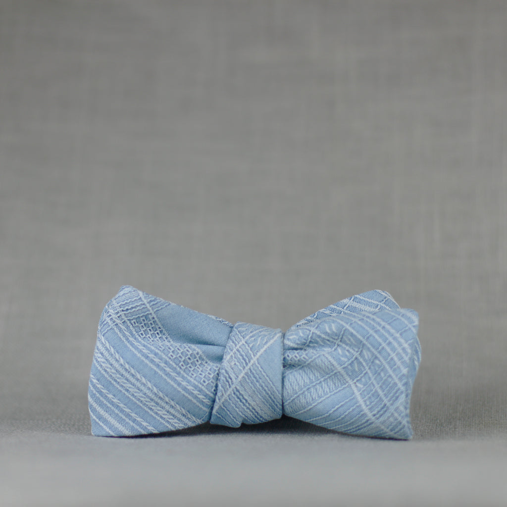 sky blue silk textured plaid bow tie