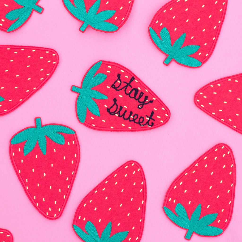 strawberry patch, hand cranked chain stitch!