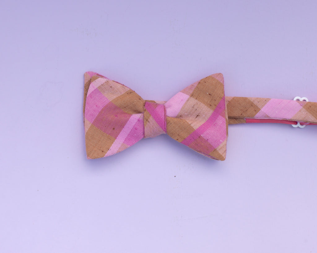 neutral & neon plaid bow tie