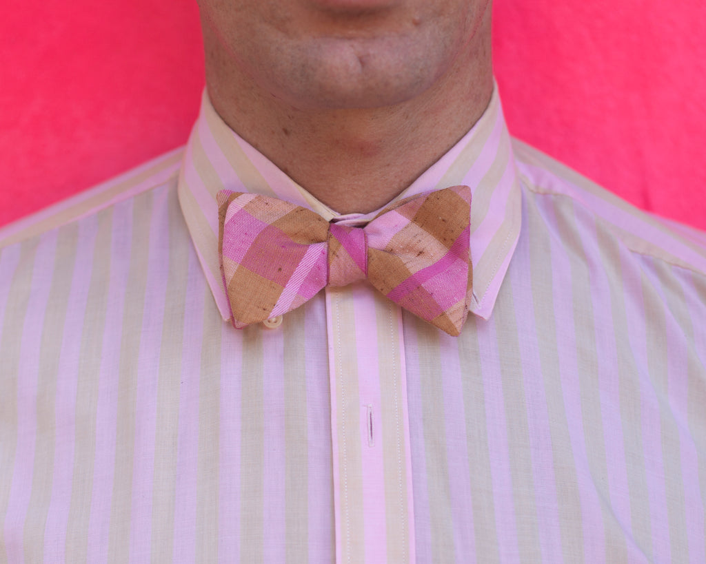 neutral & neon plaid bow tie
