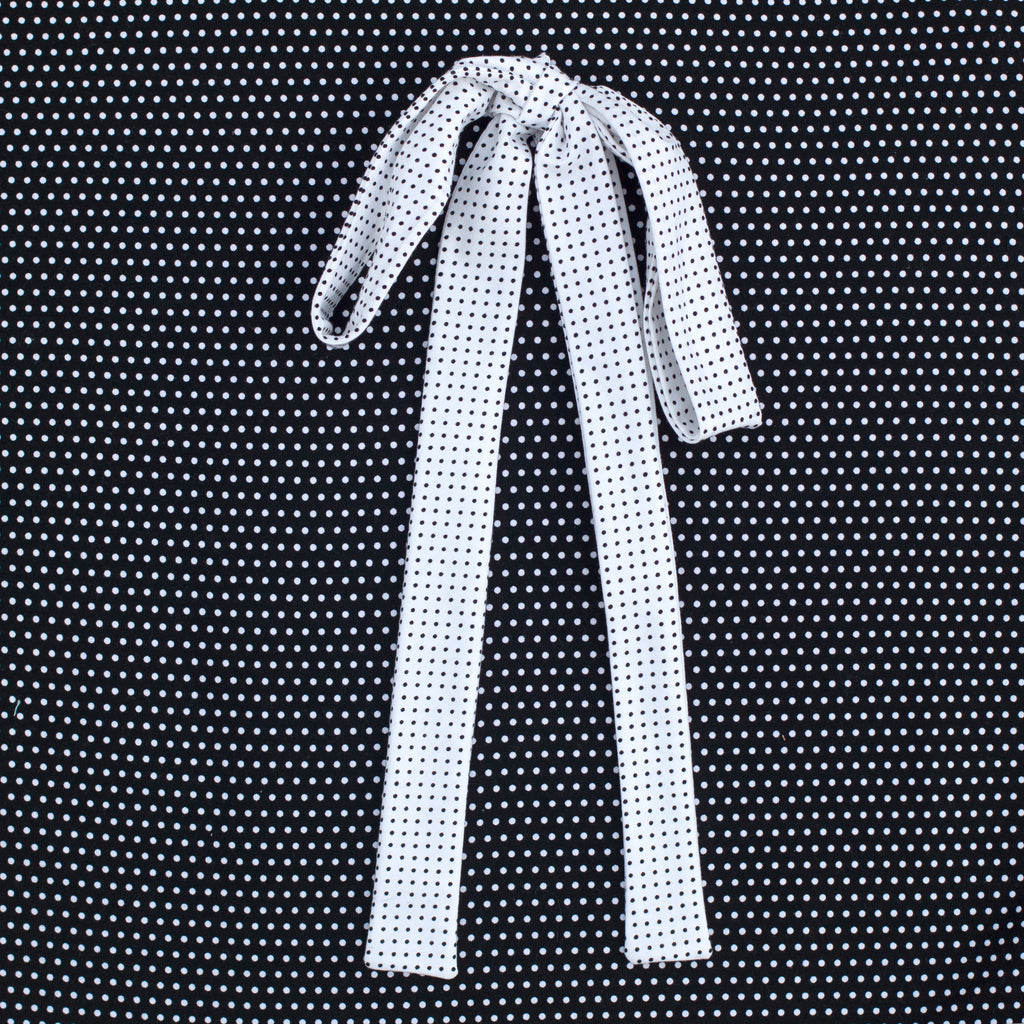 Swiss dot super long pussy bow in black and white