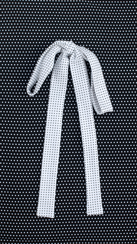 Swiss dot super long pussy bow in black and white